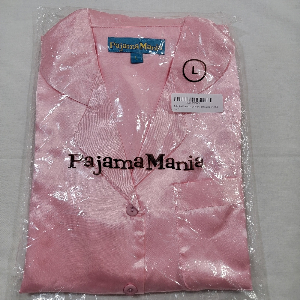 Pajama Mania Short Sleeve Satin Pajama Set Pink Women's Size Large